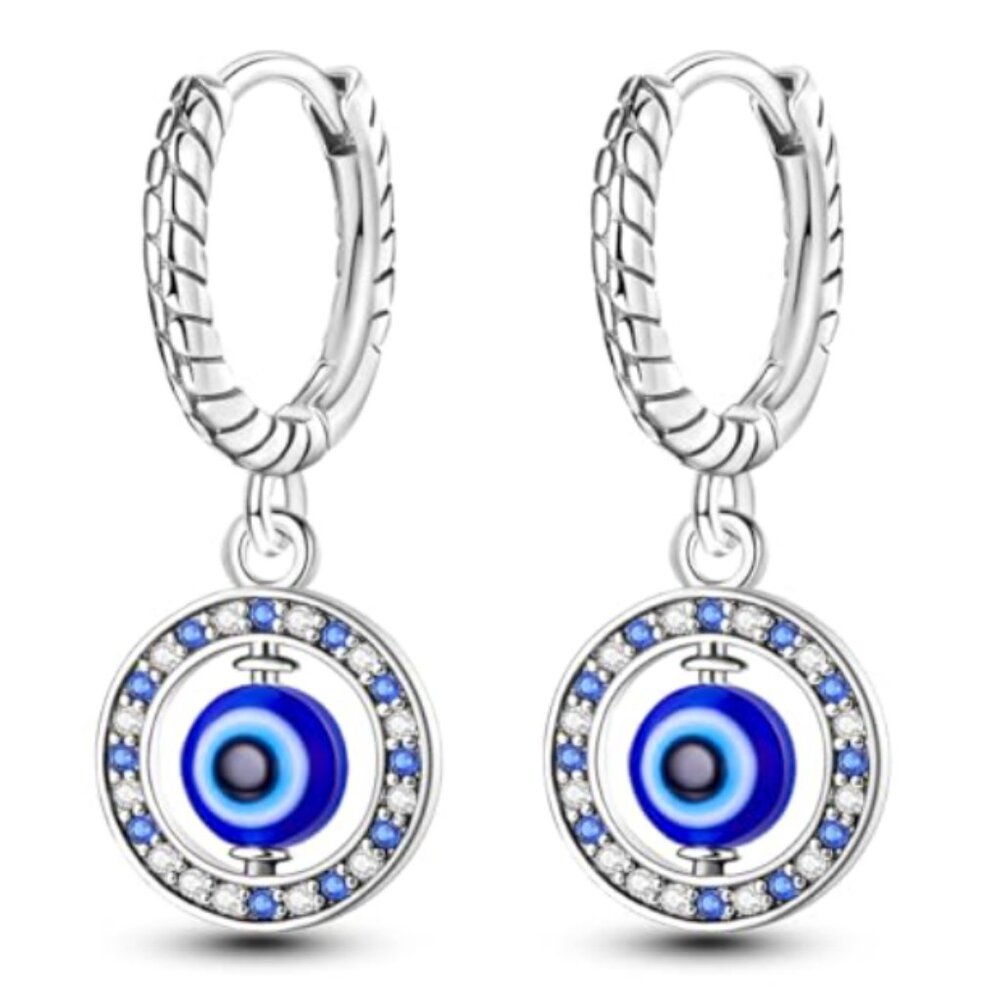 Sterling Silver Blue Evil Eye Hoop Earrings